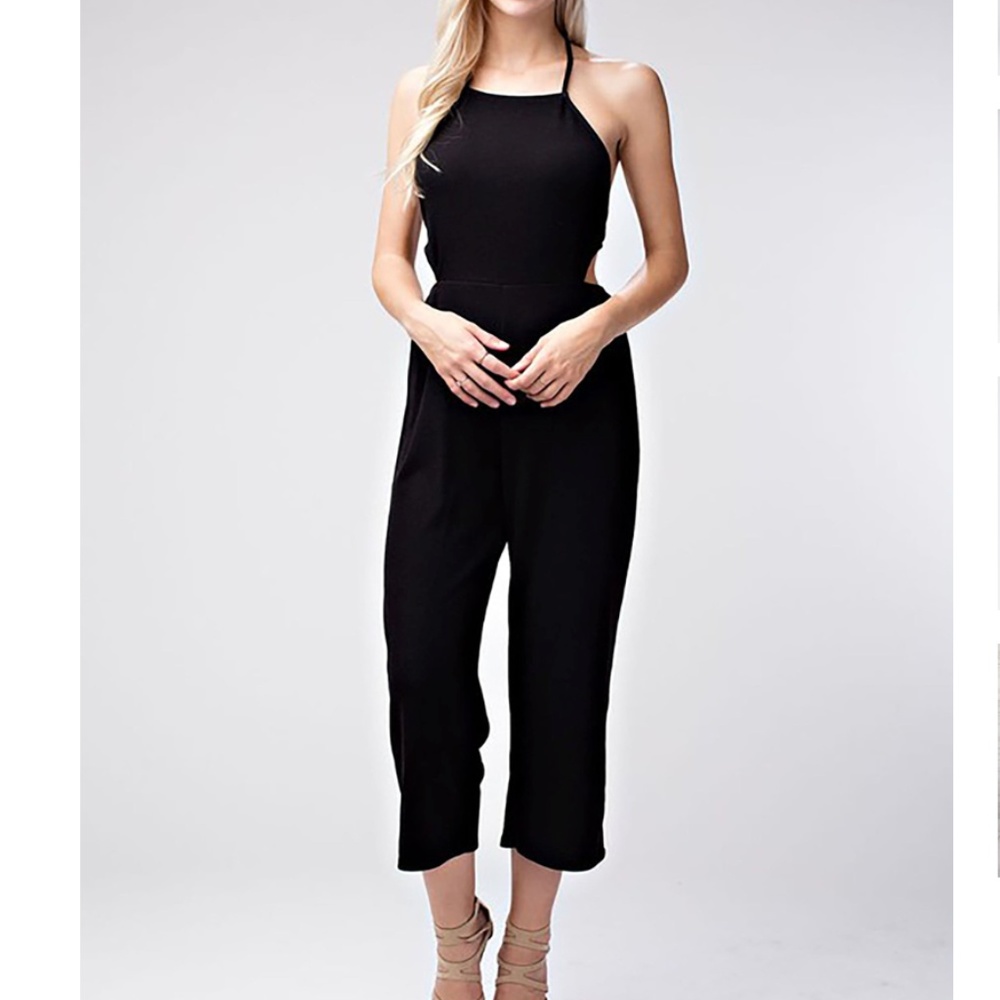Halter Cut Out Jumpsuit in Black